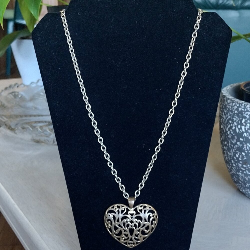 Long Chain Necklace with Gold Tone Puffy Heart Pendant